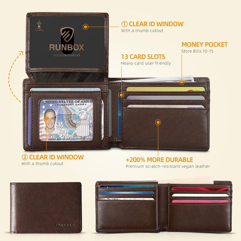 RUNBOX Wallet for Men Slim Rfid Leather 2 ID Window With Gift Box | Slim, Rfid, 2 ID Window, With Gift Box, Slim, Rfid - Image 2